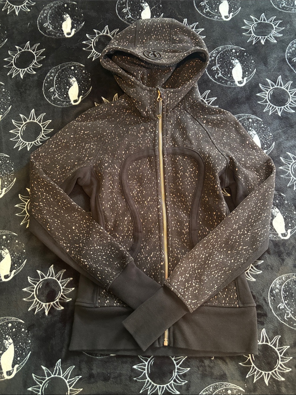 lululemon athletica Black Speckled Hooded Zip-Up with Gold-Tone Zipper